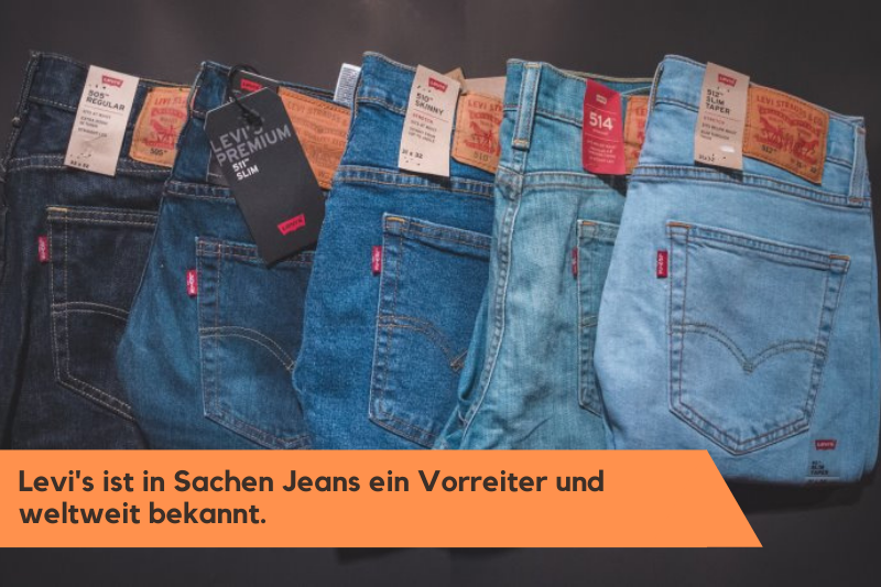 verschieden farbige Levi's Jeans die in die Kategorie teure Jeans fallen