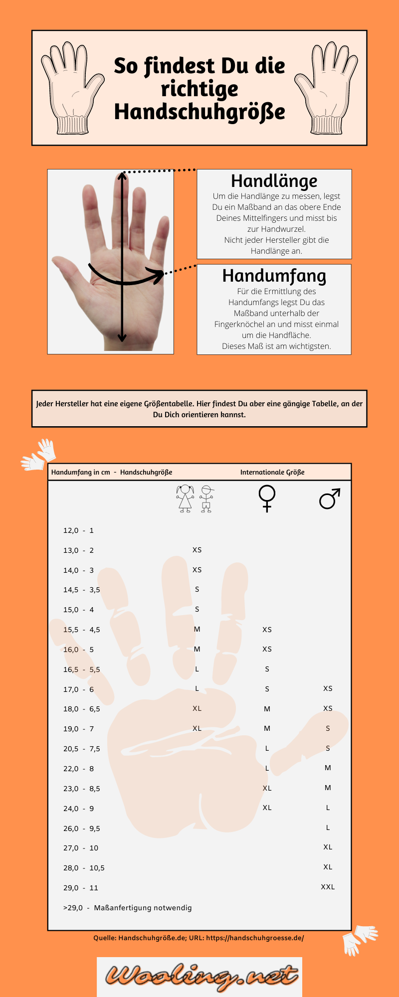Infografik Größenermittlung Handschuhe