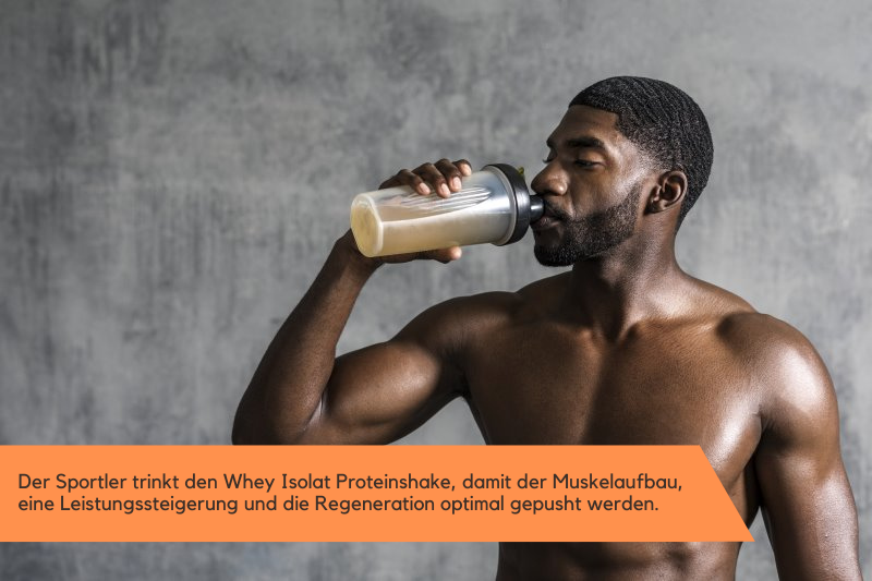 Ambitionierter Sportler trinkt einen Whey Isolat Proteinshake